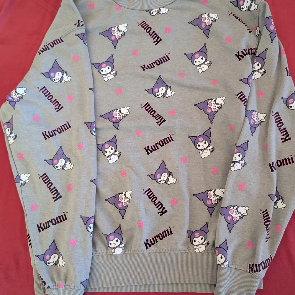 Kuromi Gray Sweatshirt with Pink Accents